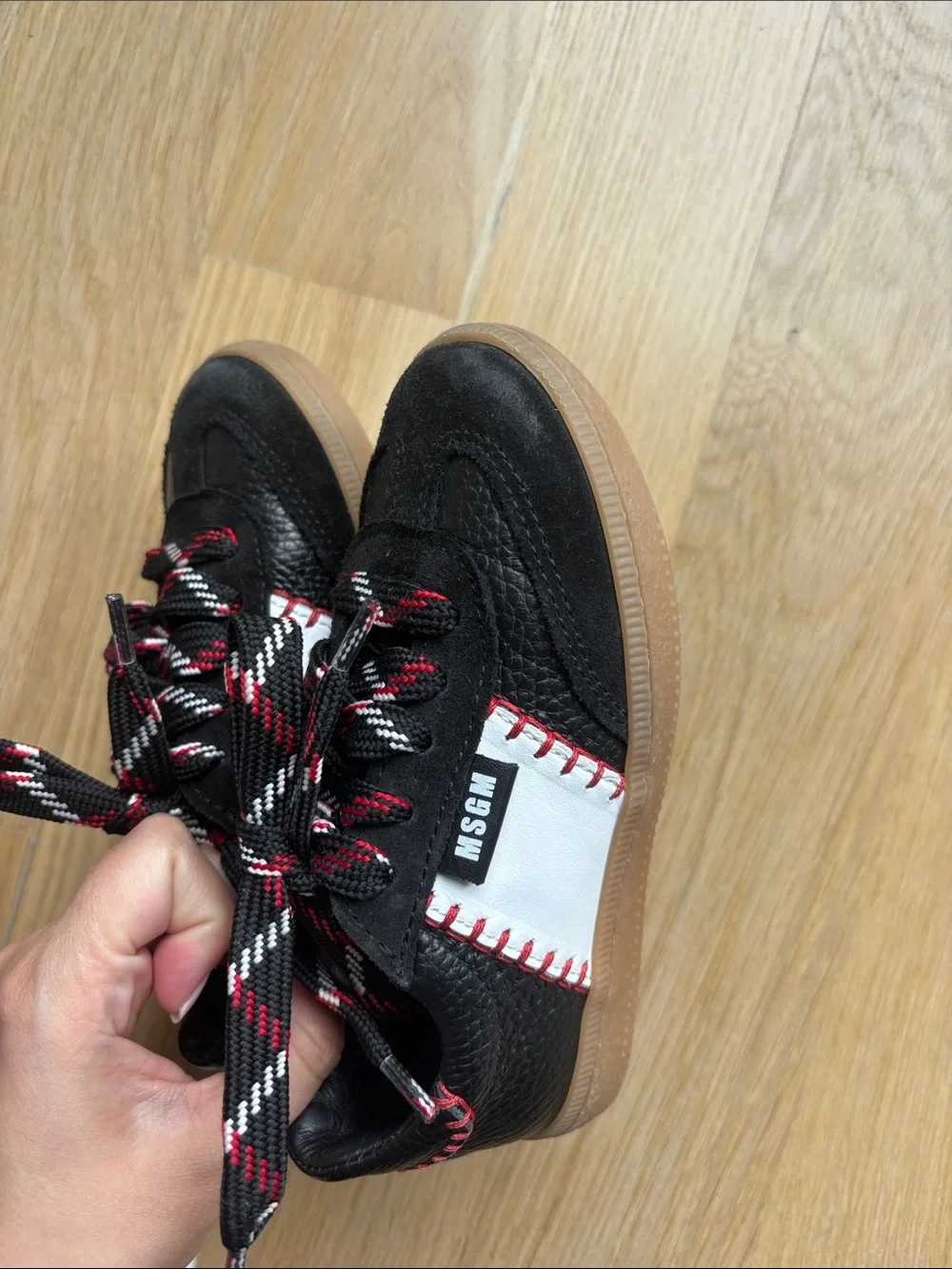 MSGM Kids Black, White & Red Leather Sneakers with Gum Sole